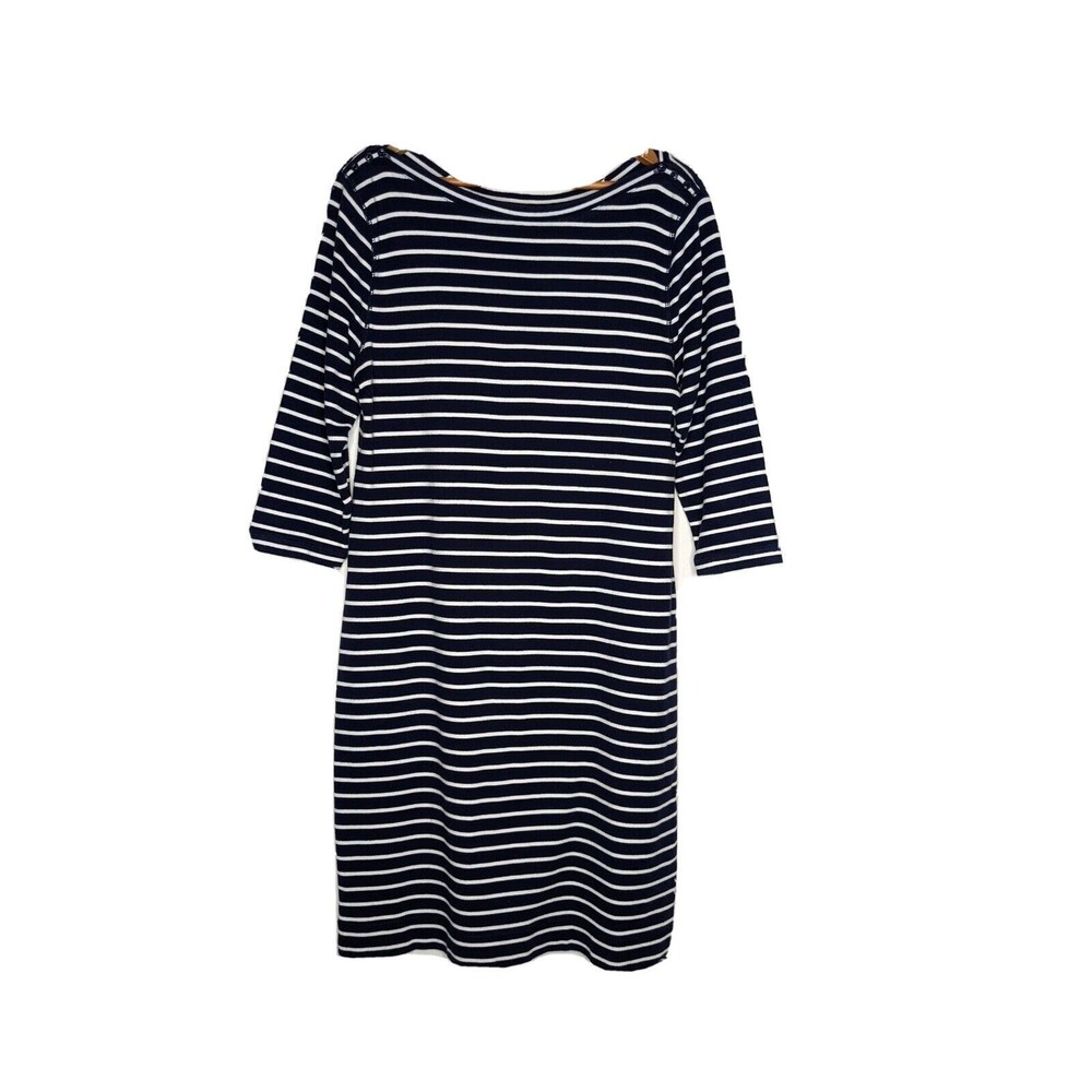 Lauren Ralph Lauren Navy & White Striped Long Sleeve Shift Dress
